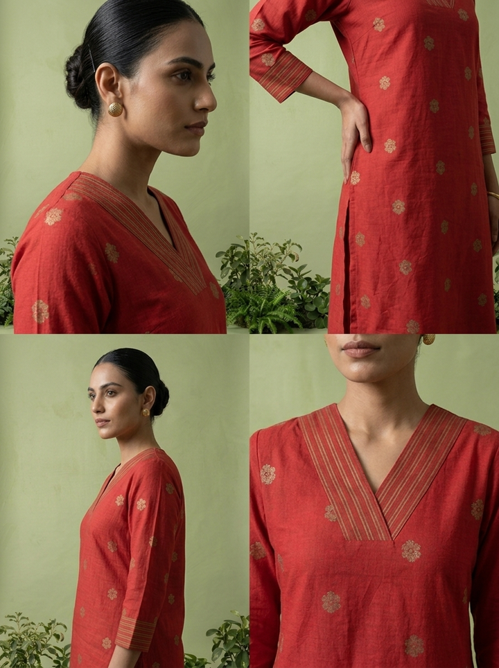 Maroon Cotton Floral Thread Embroidered Two Piece Set