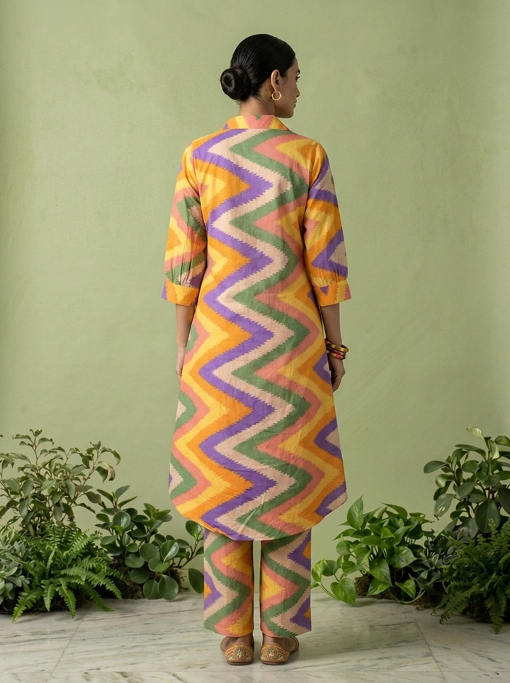 Multicolor Cotton Chevron Printed Two Piece Set