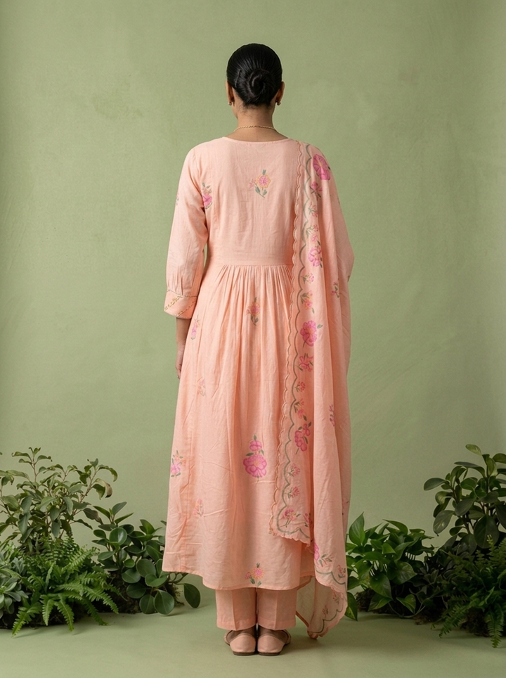 Baby Pink Cotton Floral Printed Three Piece Set