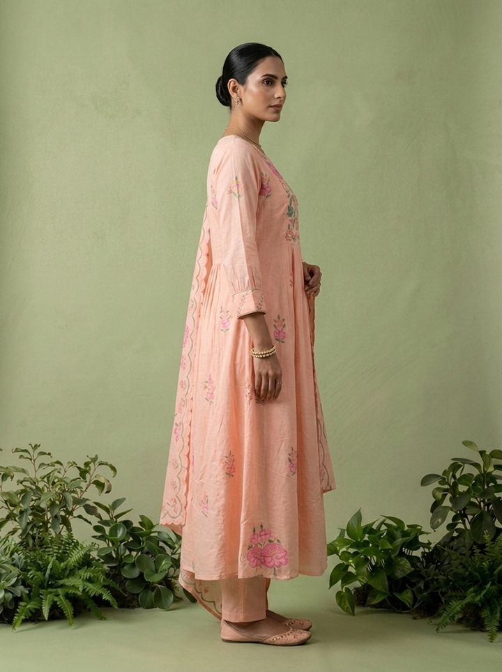 Baby Pink Cotton Floral Printed Three Piece Set