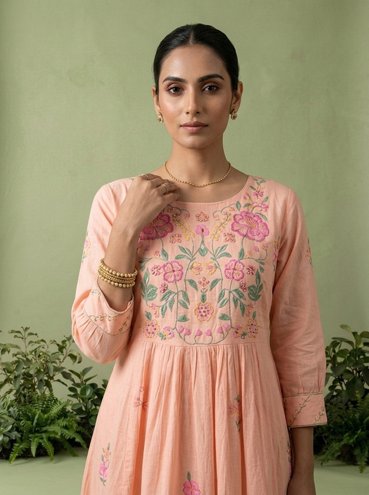 Baby Pink Cotton Floral Printed Three Piece Set