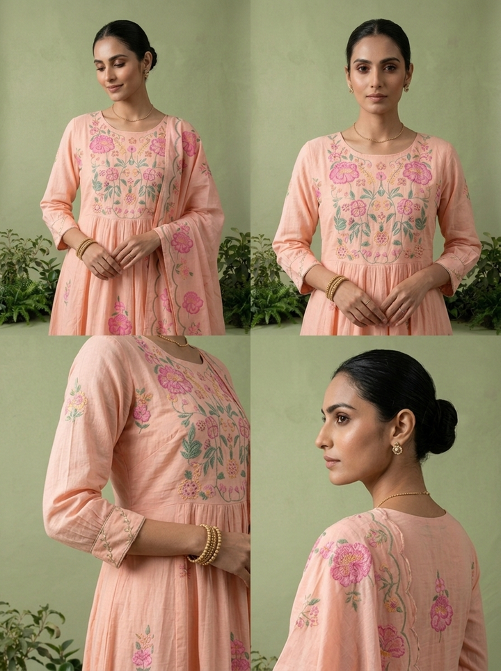 Baby Pink Cotton Floral Printed Three Piece Set
