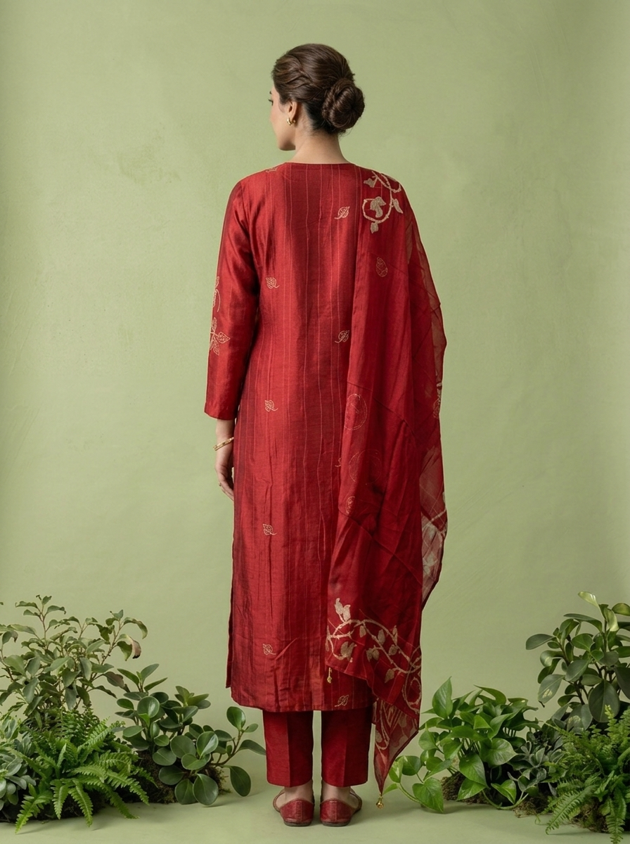 Maroon Silk Three Piece Set