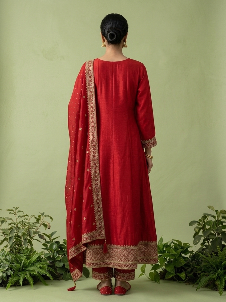 Rani PInk Silk Zari Embroidery Three Piece Set