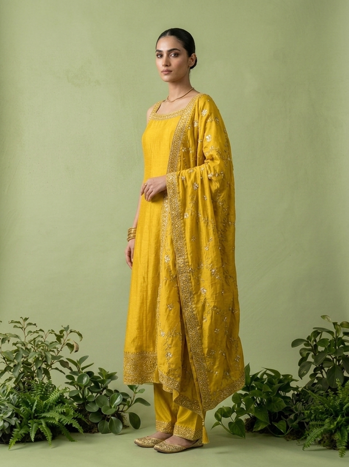 Yellow Silk Three Piece Set