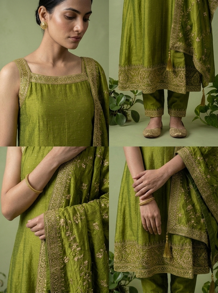 Variyali Green Silk Three Piece Set