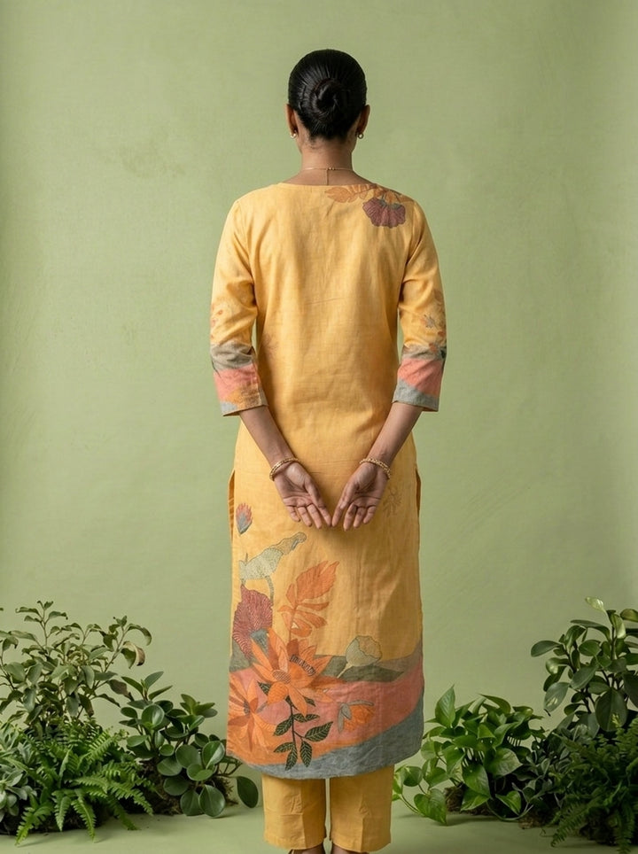 Yellow Cotton Digital Printed Three Piece Set