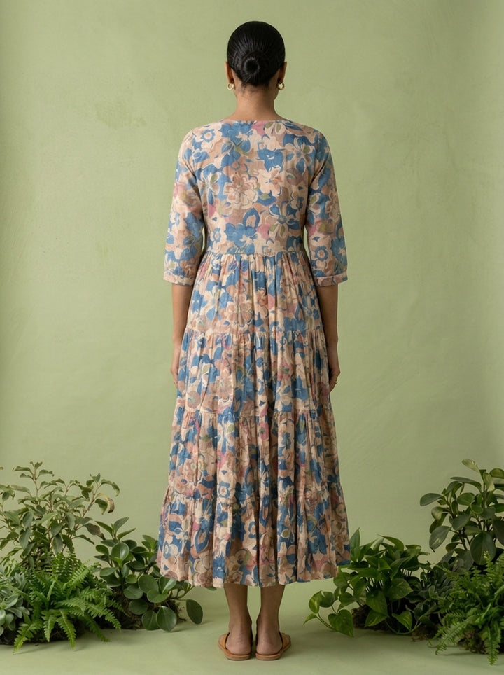 Blue Cotton Floral Printed Dress