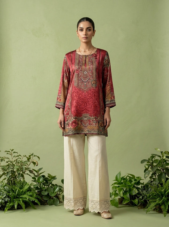 Maroon Crepe Digital Printed Kurti