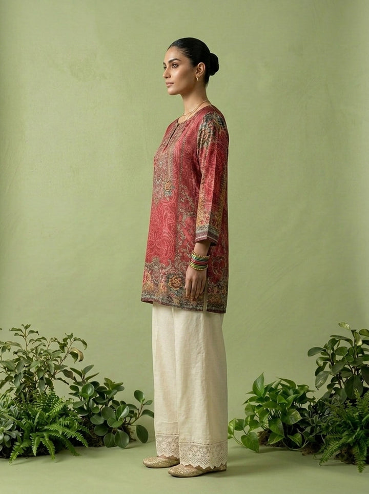 Maroon Crepe Digital Printed Kurti