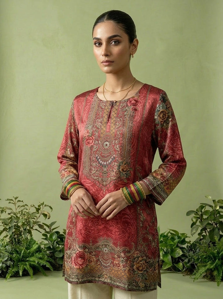 Maroon Crepe Digital Printed Kurti