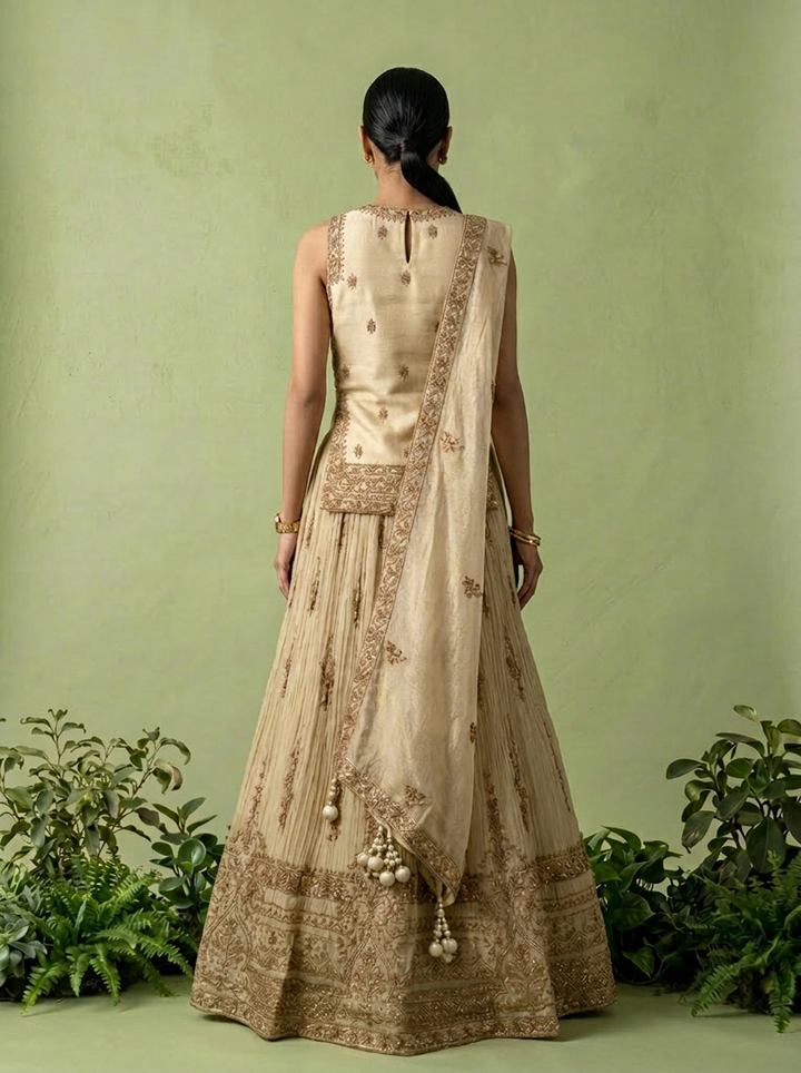 Gold Tissue Heavy Floral Zari Embroidered Ghagra Set