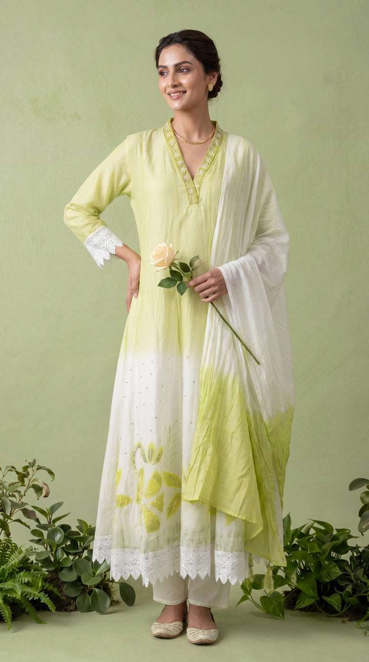 Lime Silk Three Piece Set