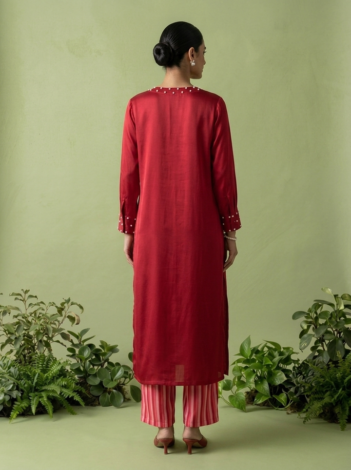 Magenta Linen And Satin Two Piece Set