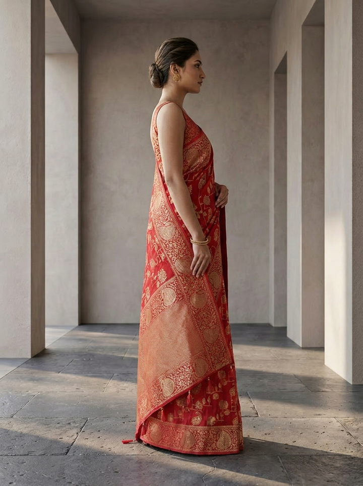 Rani Pink Banaras Paisley Design Weaved Saree