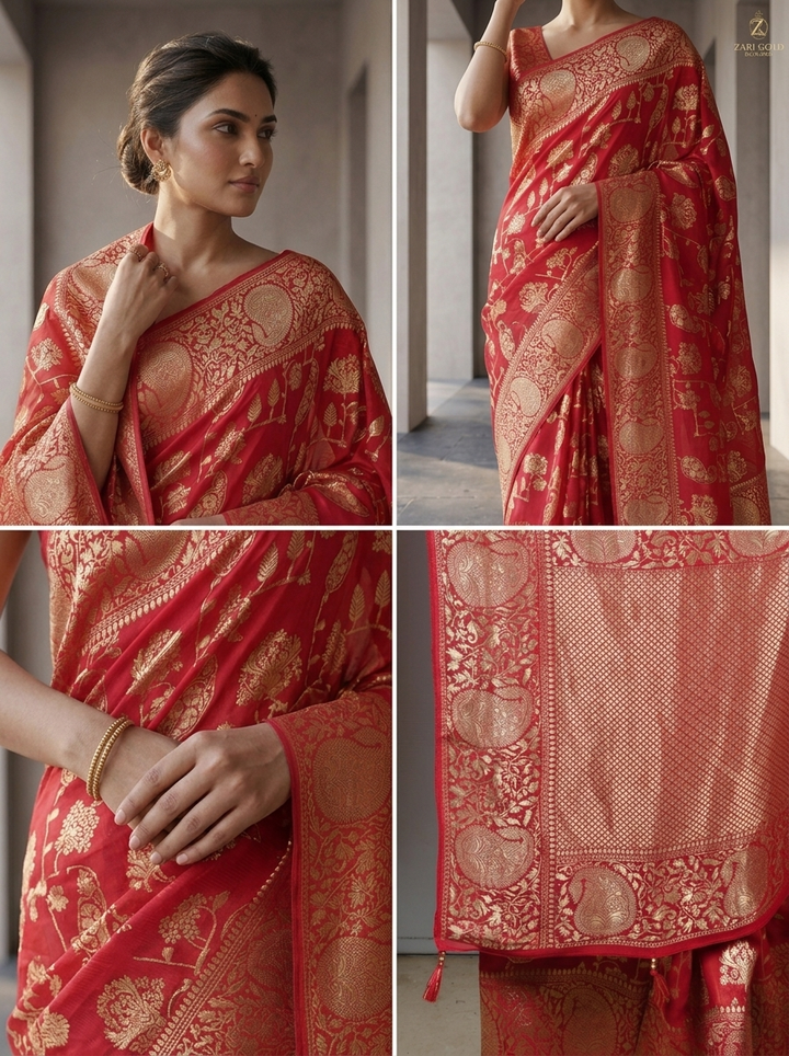 Rani Pink Banaras Paisley Design Weaved Saree