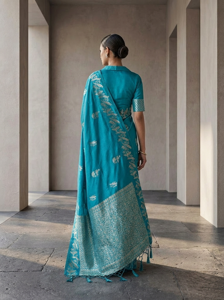 Sea Green Silk Kili Design Weaved Saree
