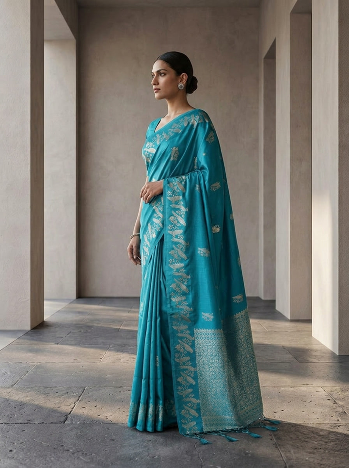 Sea Green Silk Kili Design Weaved Saree
