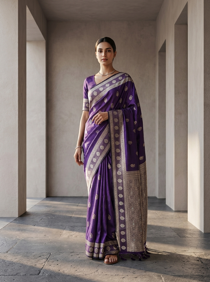 Purple Silk Buti Design Weaved Saree