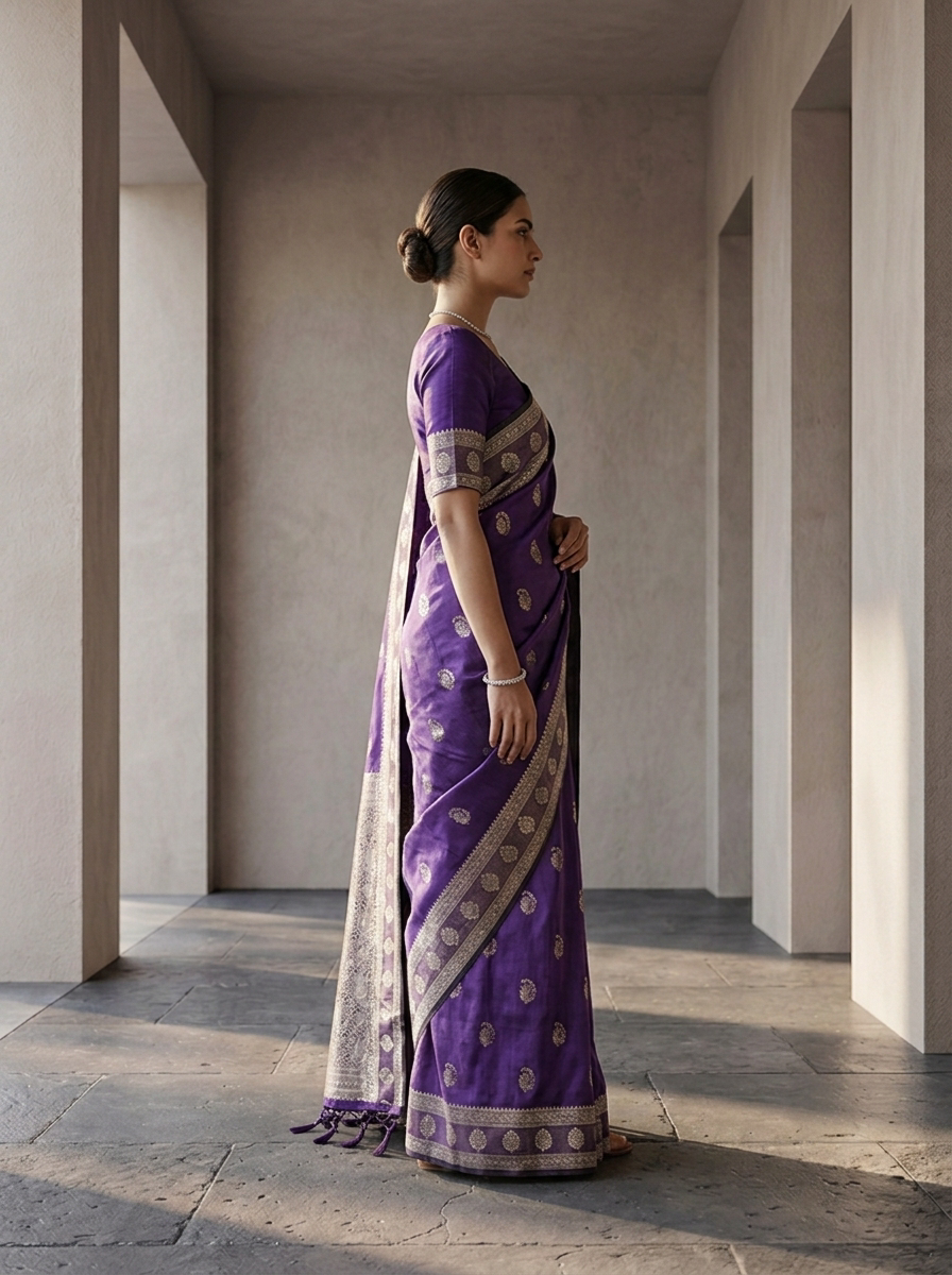 Purple Silk Buti Design Weaved Saree