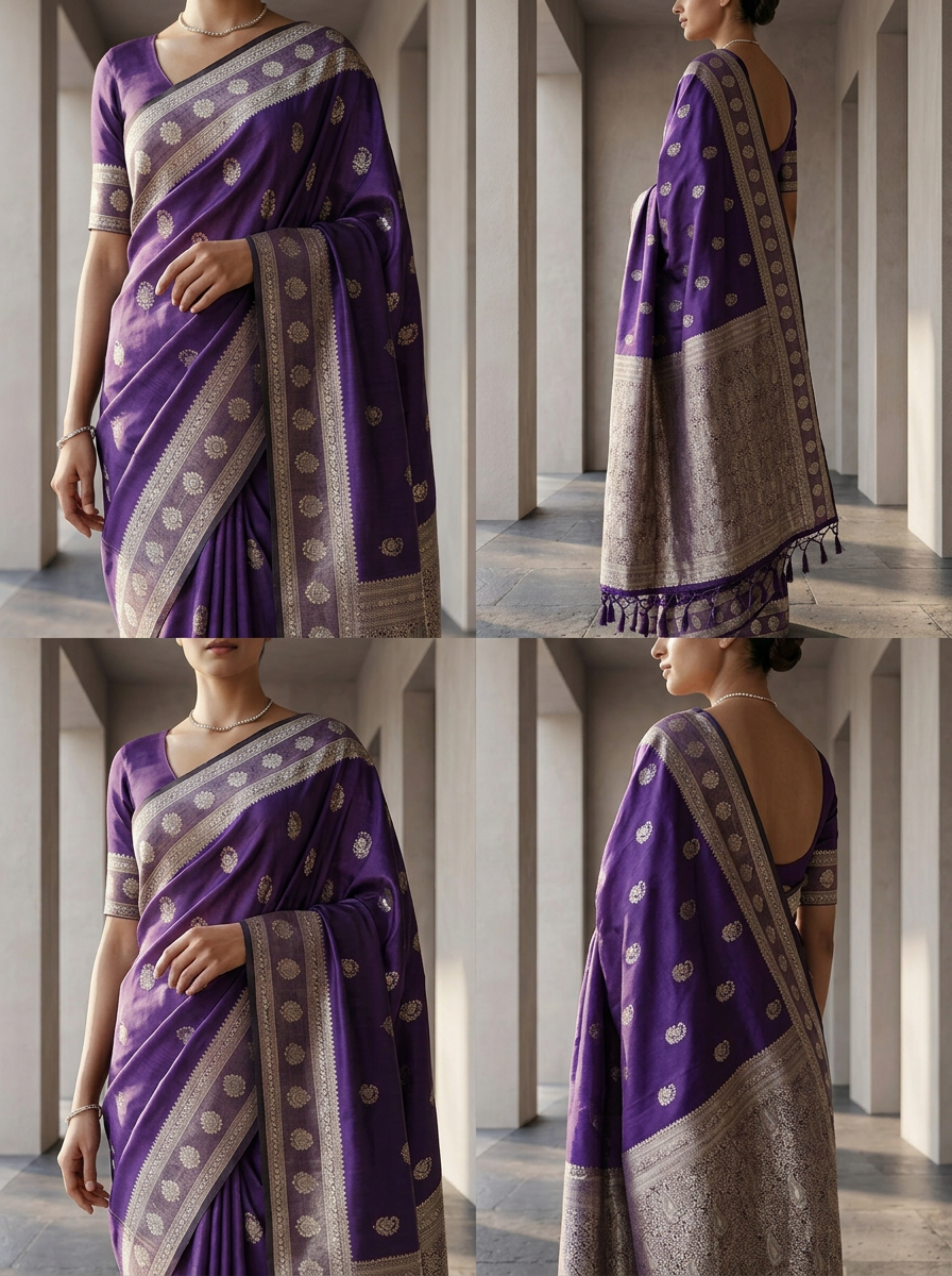 Purple Silk Buti Design Weaved Saree