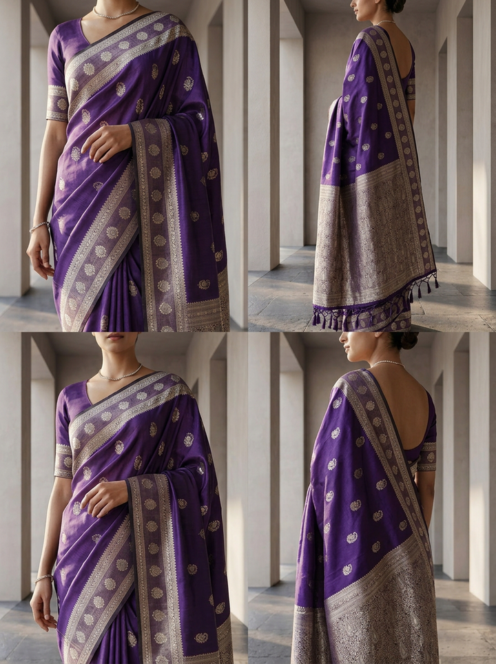 Purple Silk Buti Design Weaved Saree