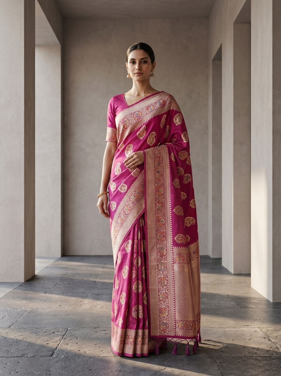 Magenta Paisley Design Silk Weaved Saree