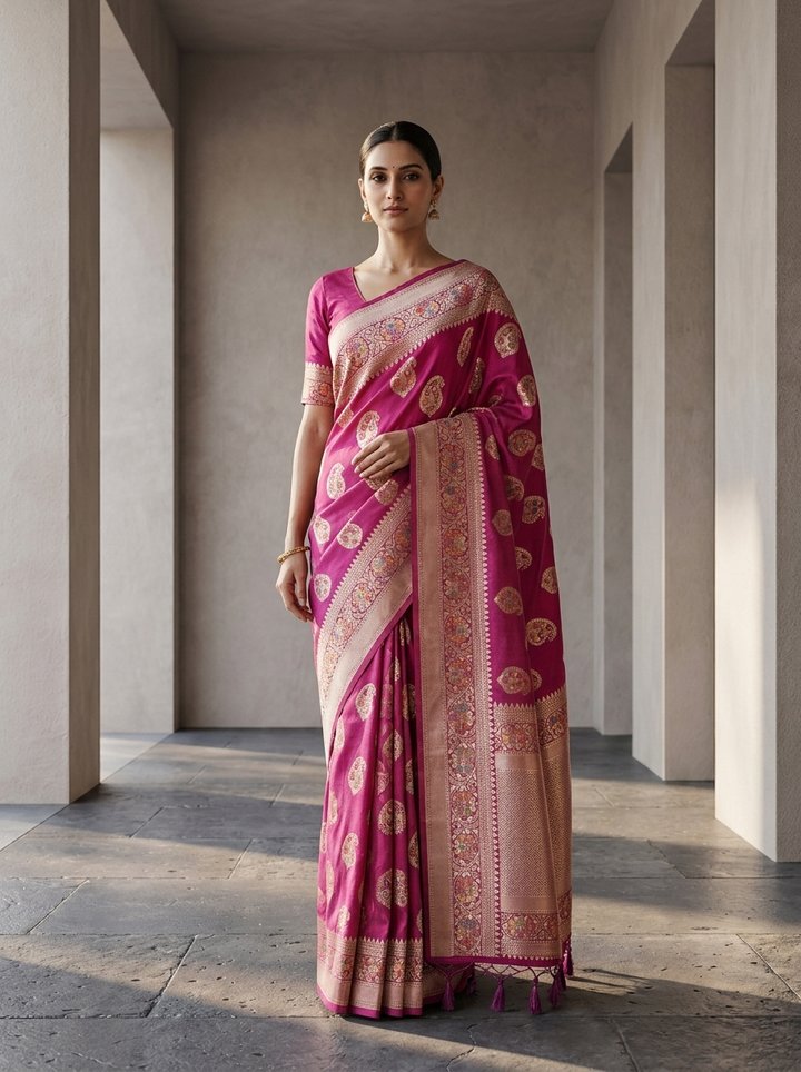 Magenta Paisley Design Silk Weaved Saree
