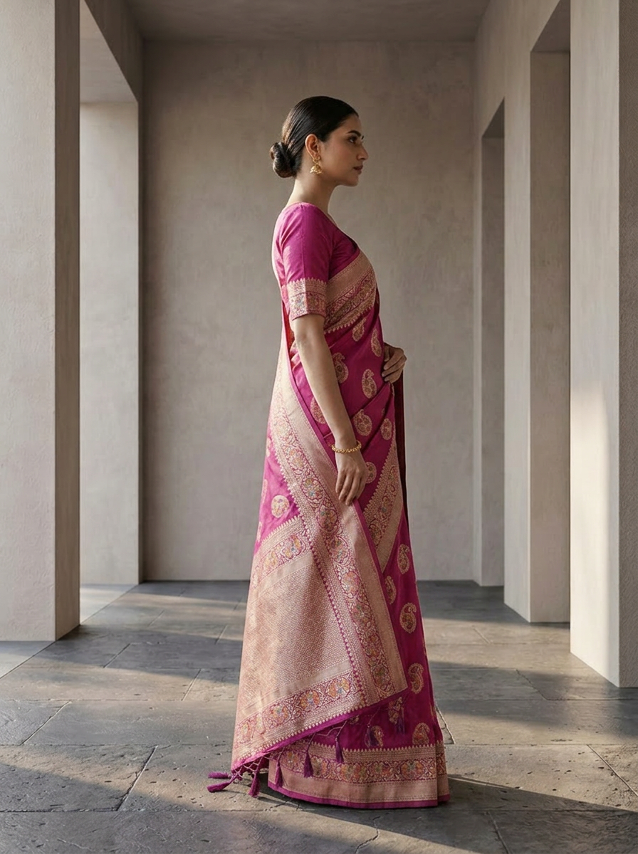 Magenta Paisley Design Silk Weaved Saree