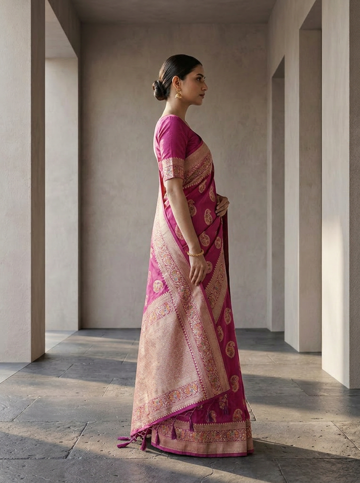 Magenta Paisley Design Silk Weaved Saree