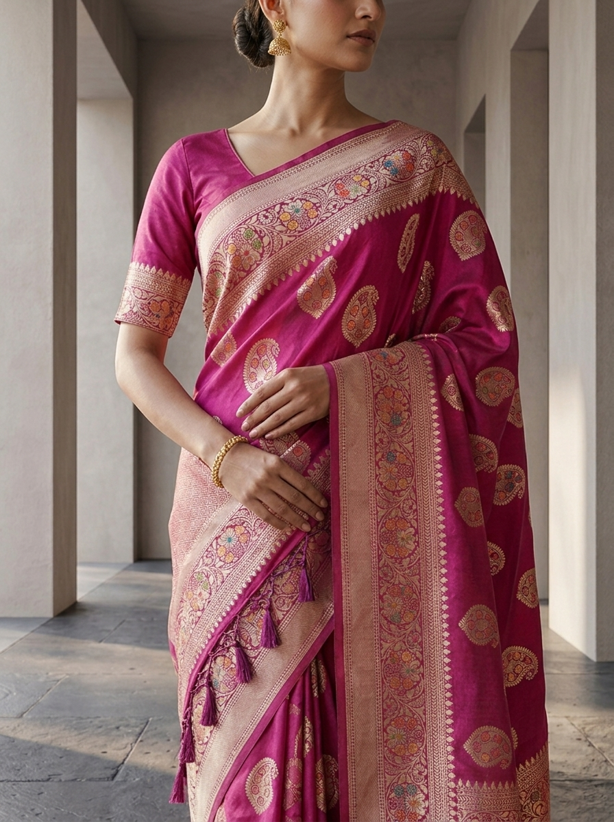 Magenta Paisley Design Silk Weaved Saree