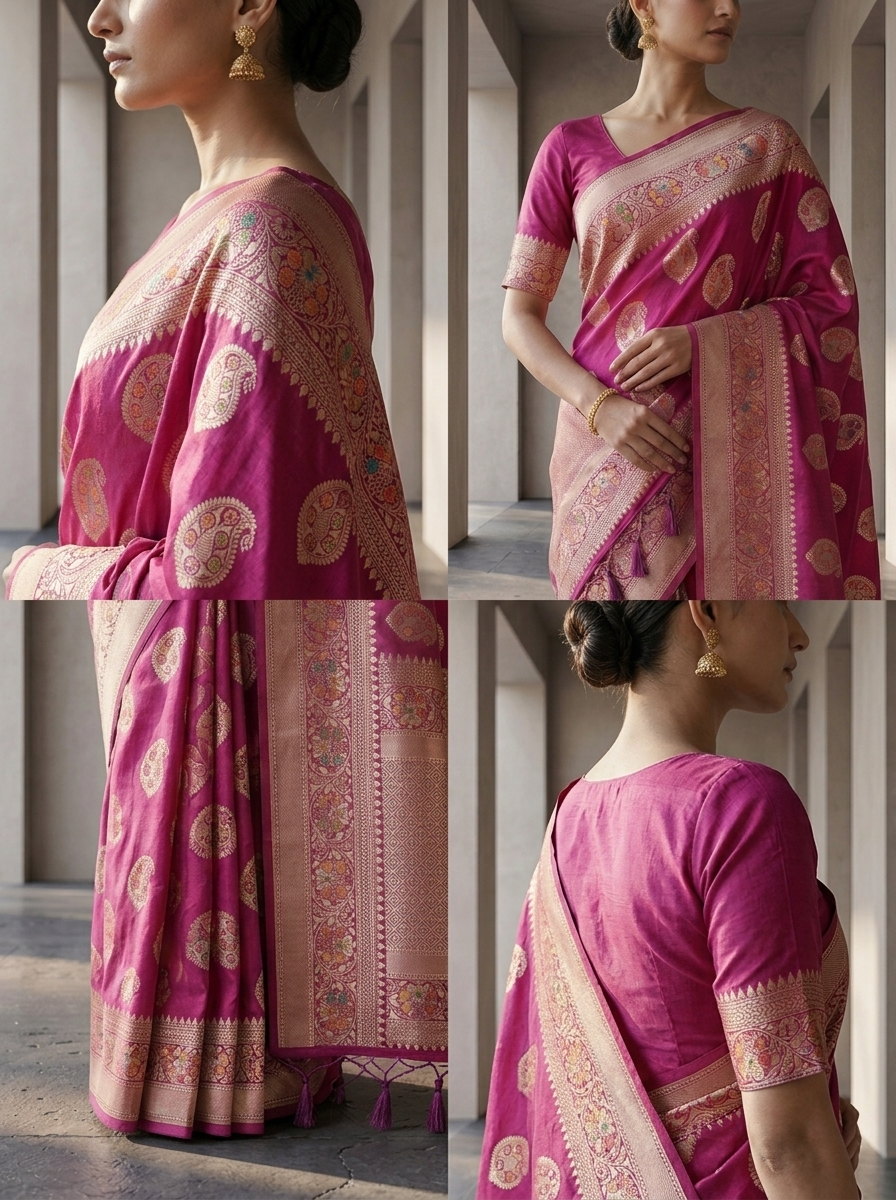 Magenta Paisley Design Silk Weaved Saree