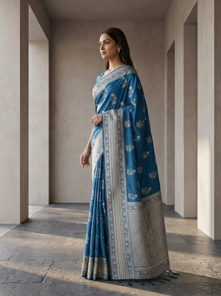 Peacock Paisley And Floral Design Silk Saree