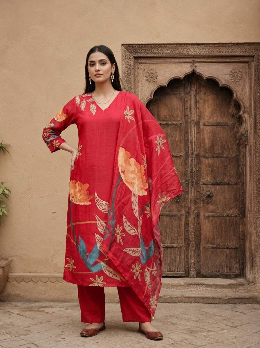 Rani Silk Floral Printed Three Piece Set