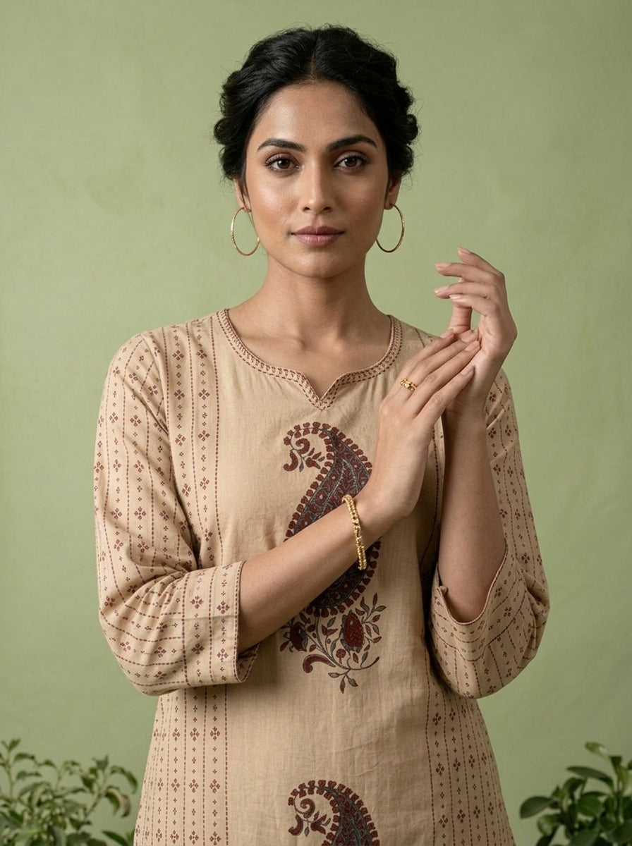 Maroon Cotton Paisley Printed Three Piece Set