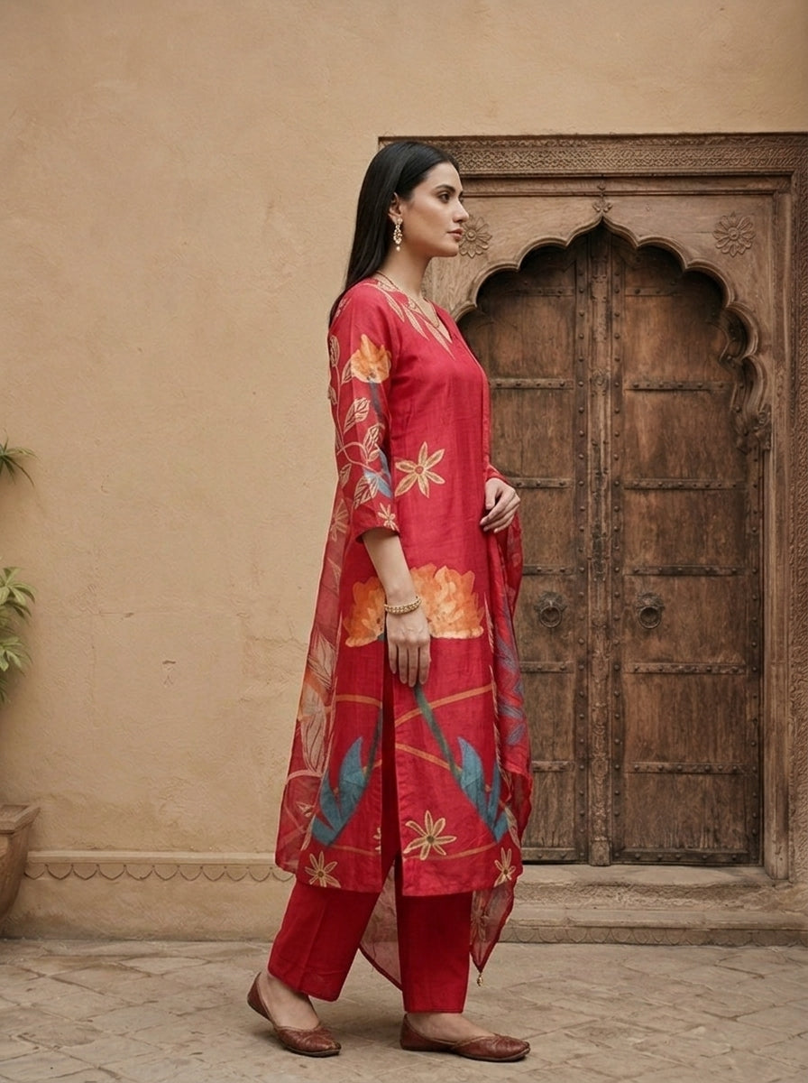 Rani Silk Floral Printed Three Piece Set