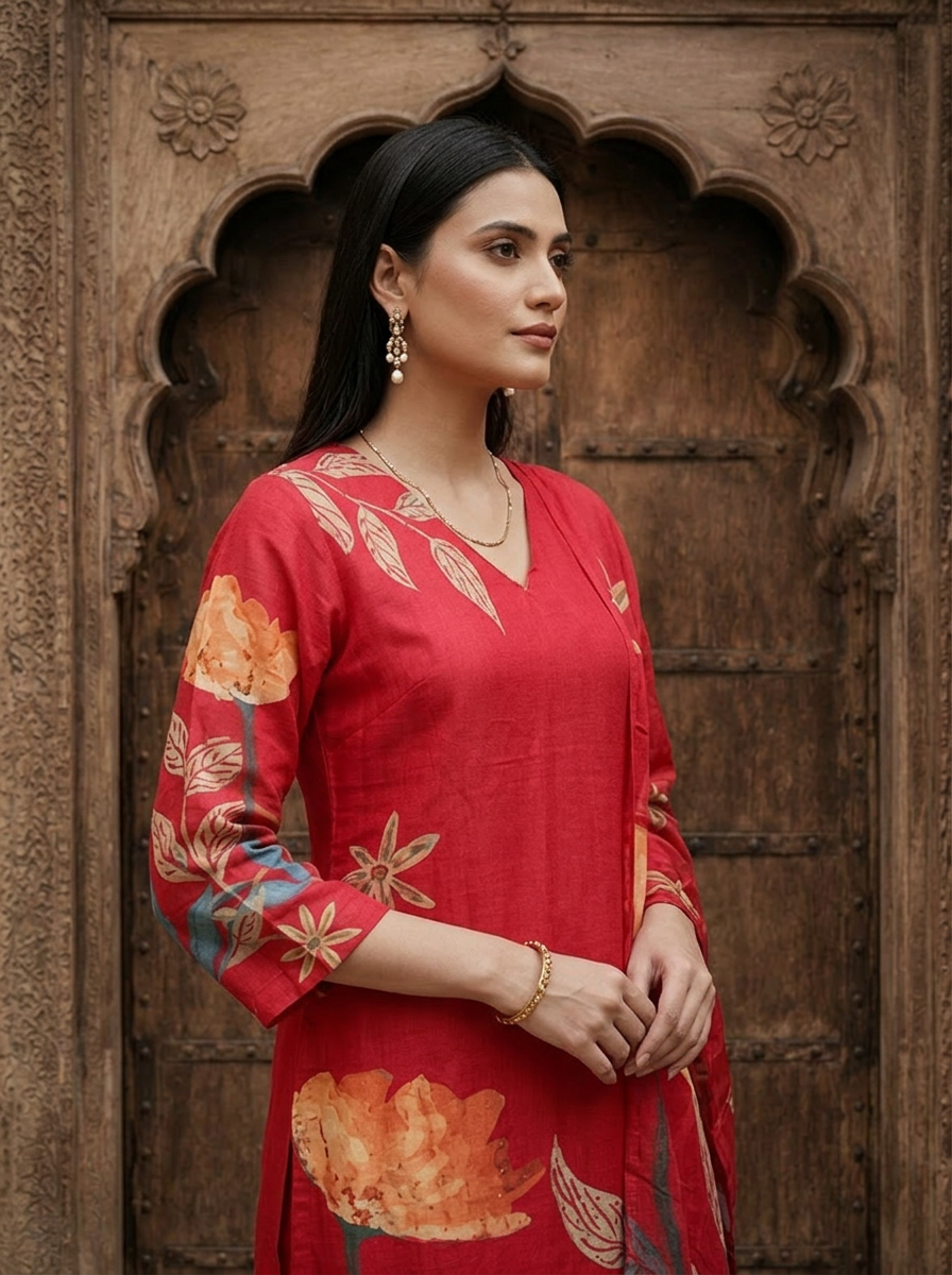 Rani Silk Floral Printed Three Piece Set