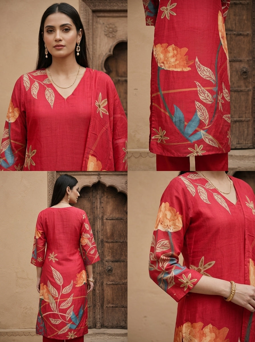 Rani Silk Floral Printed Three Piece Set