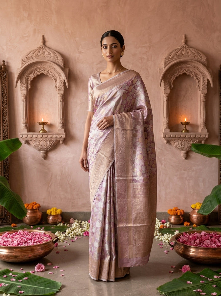 Purple Banaras Weaved Saree With Zari Border