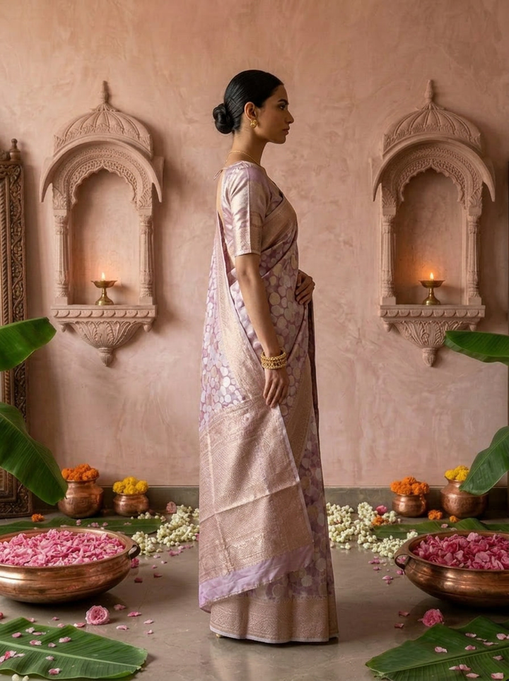 Purple Banaras Weaved Saree With Zari Border