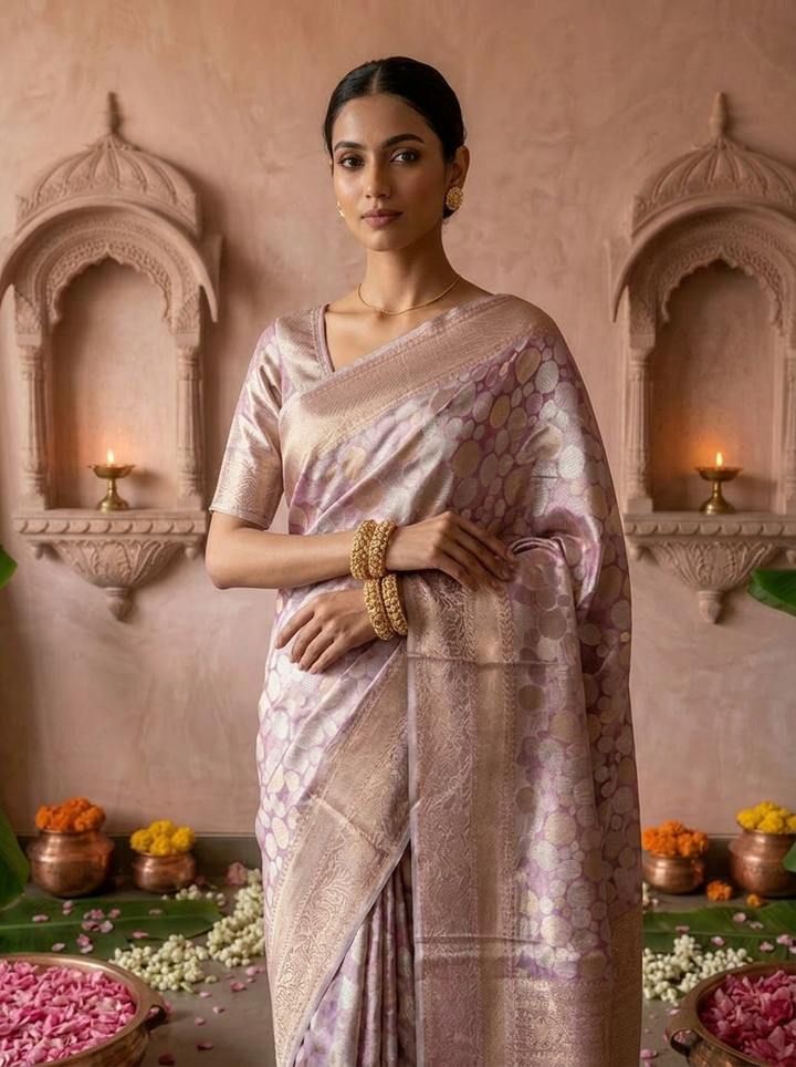 Purple Banaras Weaved Saree With Zari Border