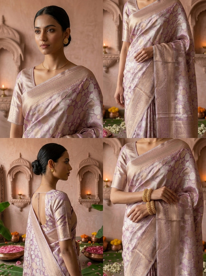 Purple Banaras Weaved Saree With Zari Border