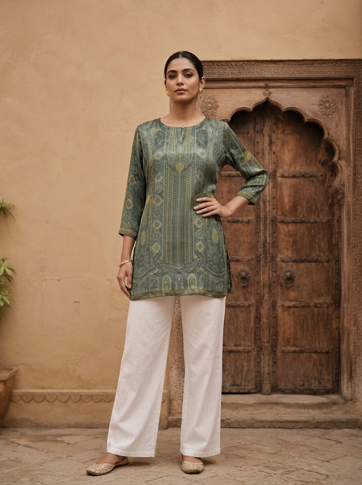 Olive Crepe Paisley Printed Kurti