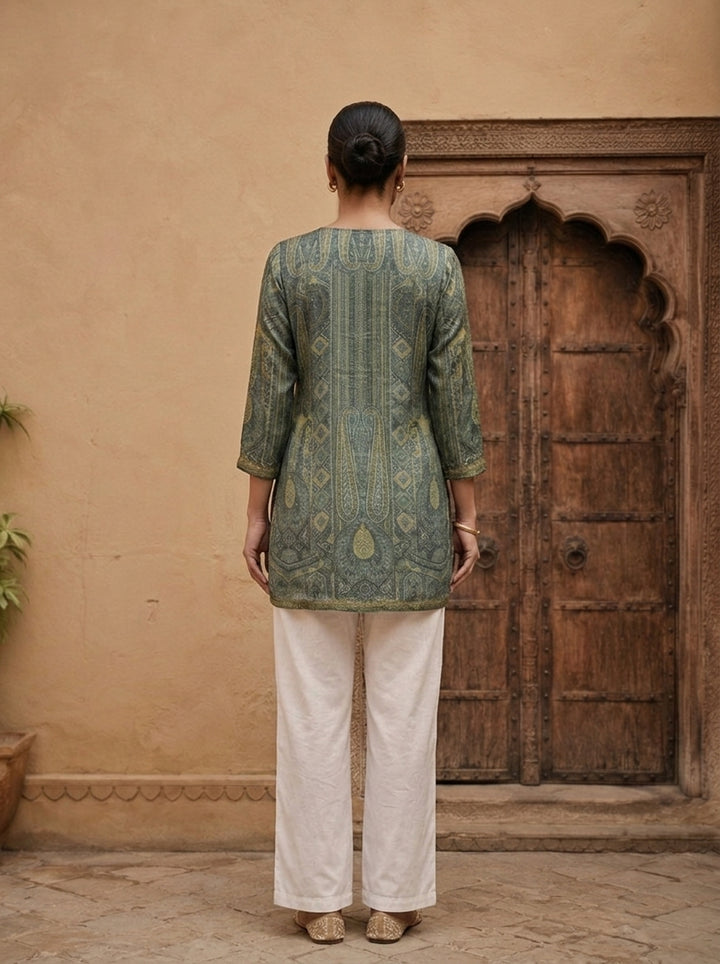 Olive Crepe Paisley Printed Kurti