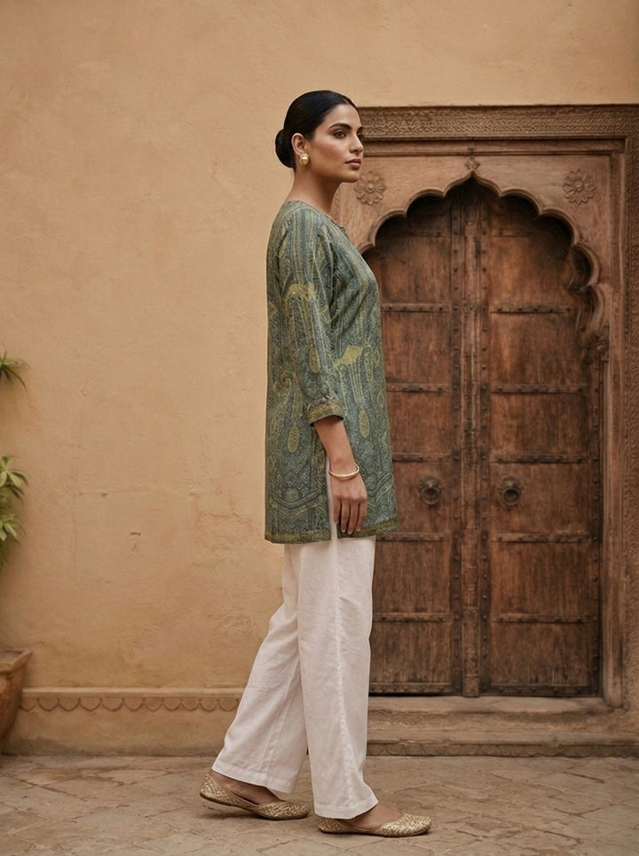 Olive Crepe Paisley Printed Kurti