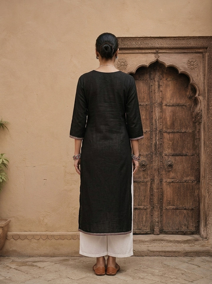 Black Rayon Heavy Floral Thread Embroidery Kurta