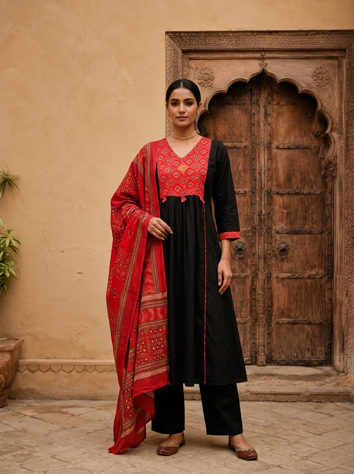 Black Cotton Three Piece Set