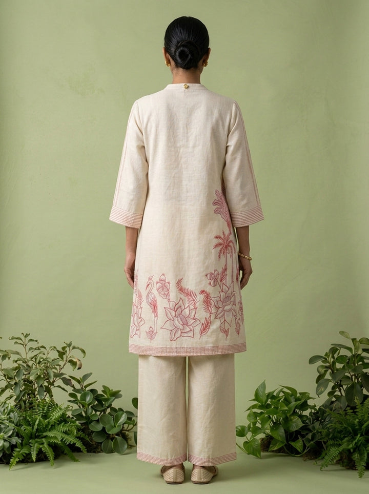 Cream Cotton Printed Two Piece Set