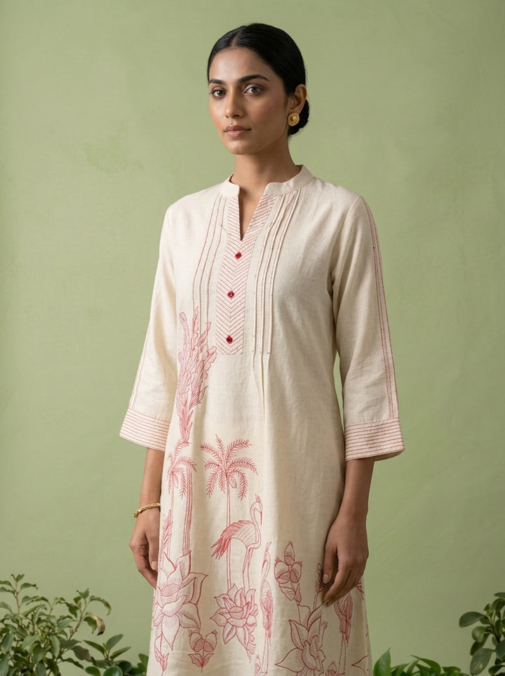 Cream Cotton Printed Two Piece Set