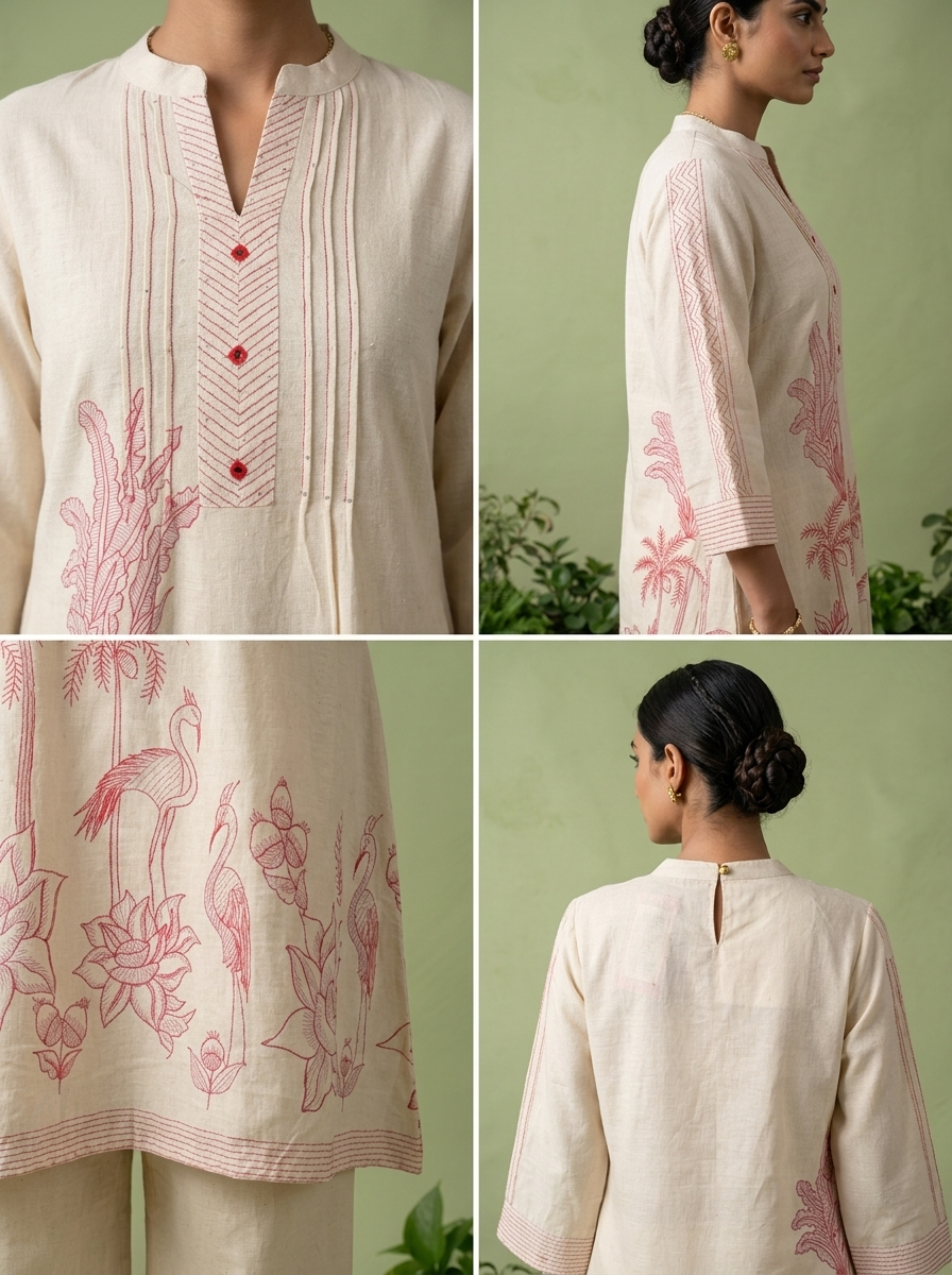 Cream Cotton Printed Two Piece Set